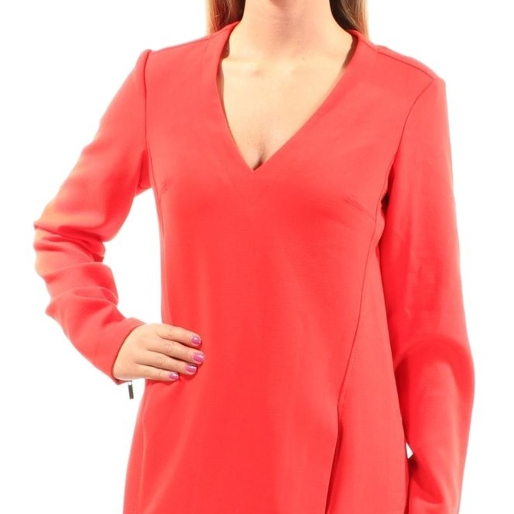 Rachel Roy V-Neck Pocket Shift Dress Red Orange